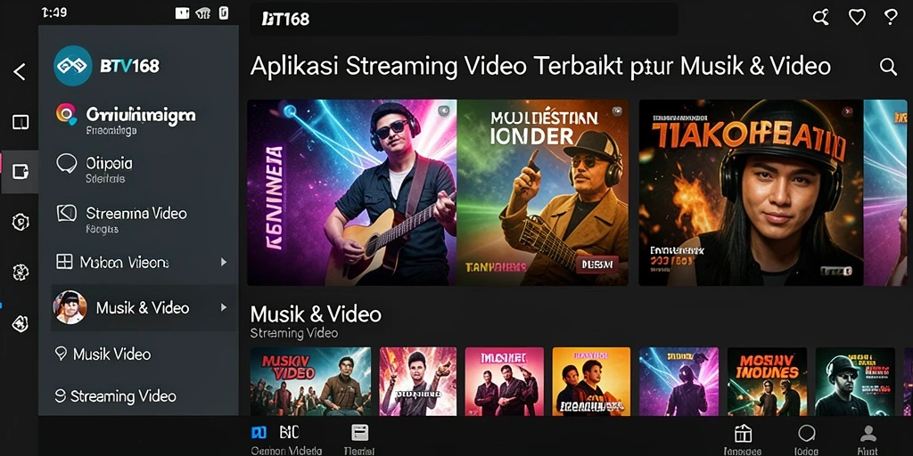 Antarmuka aplikasi BTV168 yang sederhana dan menarik untuk Streaming Video.