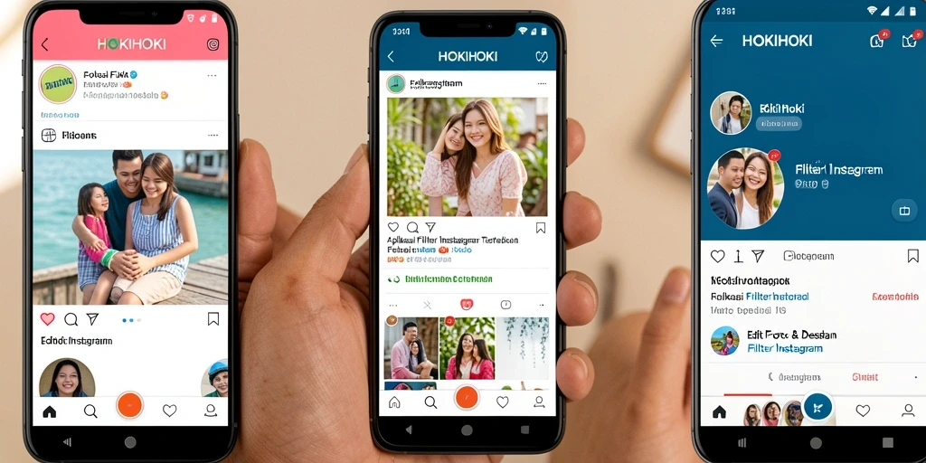 Antarmuka HOKIHOKI menampilkan berbagai filter yang mengesankan untuk foto Instagram.
