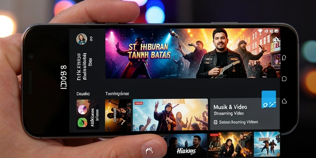 Screenshot utama ID098 menampilkan antarmuka aplikasi Streaming Video yang modern dan menarik.