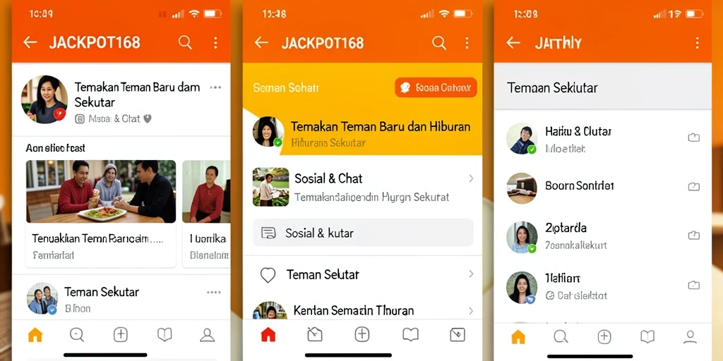 Antarmuka pengguna JACKPOT168 untuk mencari teman dekat.