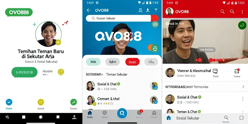 Antarmuka OVO88 dengan fitur Teman Sekitar yang menyenangkan.