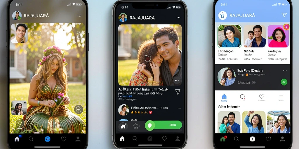 Antarmuka RAJAJUARA dengan berbagai pilihan filter Instagram yang menarik.